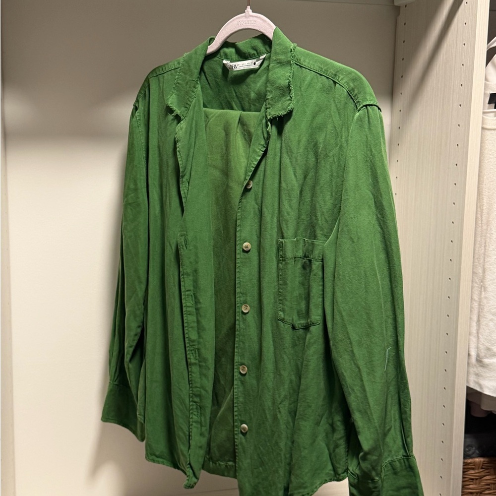 Green women’s Lightweight Button-Up Jacket and pants